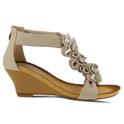 PATRIZIA Spring Step Harlequin Wedge Sandals for Womens - Ladies Sandals with Chic Flower T-Straps - Back Zipper Closure Womens Casuals Sandals - Beige EU 41 / US 9.5-10