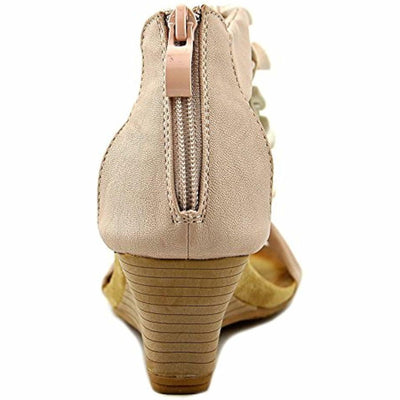 PATRIZIA Spring Step Harlequin Wedge Sandals for Womens - Ladies Sandals with Chic Flower T-Straps - Back Zipper Closure Womens Casuals Sandals - Peach EU 42 / US 10.5-11