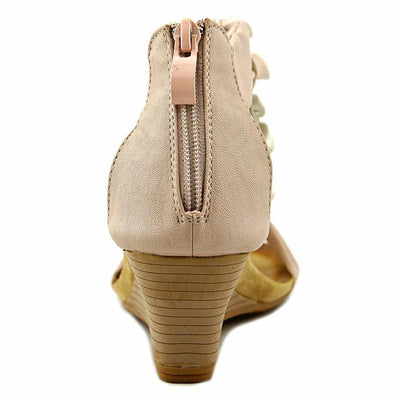PATRIZIA Spring Step Harlequin Wedge Sandals for Womens - Ladies Sandals with Chic Flower T-Straps - Back Zipper Closure Womens Casuals Sandals - Peach EU 37 / US 6.5-7