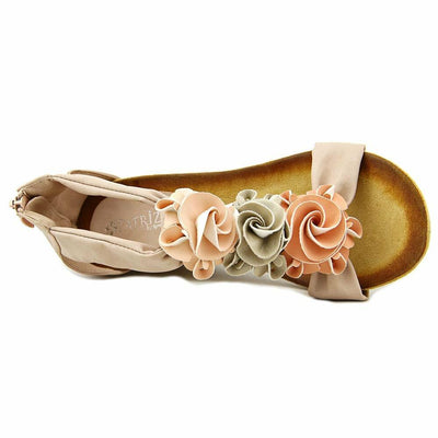 PATRIZIA Spring Step Harlequin Wedge Sandals for Womens - Ladies Sandals with Chic Flower T-Straps - Back Zipper Closure Womens Casuals Sandals - Peach EU 37 / US 6.5-7