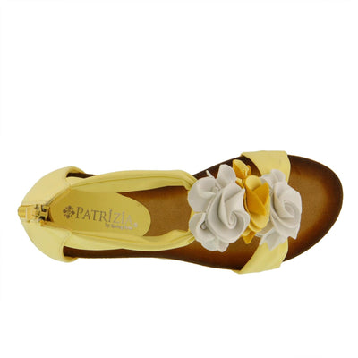 PATRIZIA Spring Step Harlequin Wedge Sandals for Womens - Ladies Sandals with Chic Flower T-Straps - Back Zipper Closure Womens Casuals Sandals - Light Yellow EU 41 / US 9.5-10
