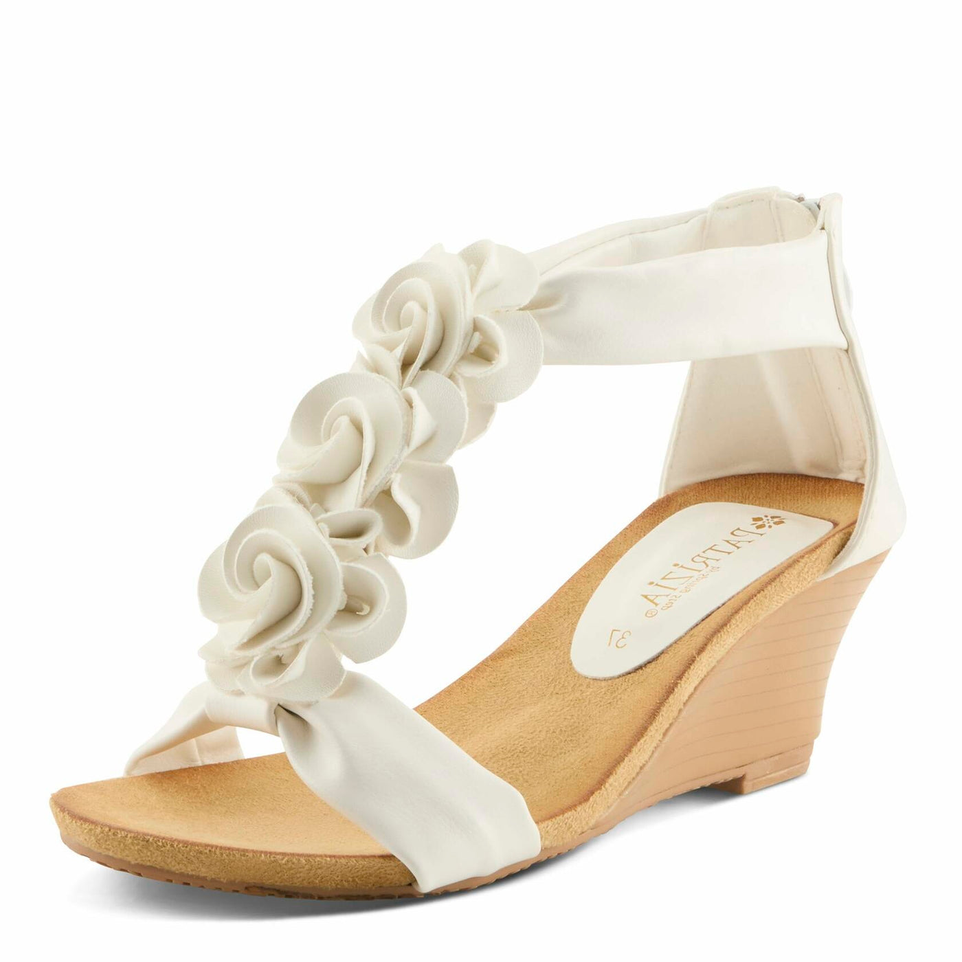 PATRIZIA Spring Step Harlequin Wedge Sandals for Womens - Ladies Sandals with Chic Flower T-Straps - Back Zipper Closure Womens Casuals Sandals - White EU 36 / US 5.5-6