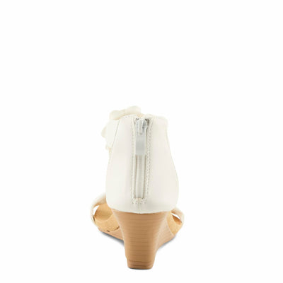 PATRIZIA Spring Step Harlequin Wedge Sandals for Womens - Ladies Sandals with Chic Flower T-Straps - Back Zipper Closure Womens Casuals Sandals - White EU 36 / US 5.5-6
