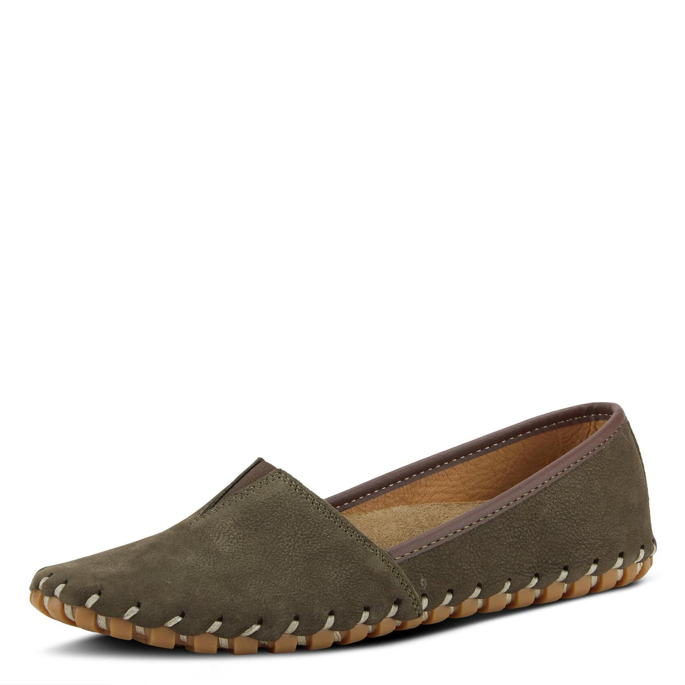 Spring Step Kathaleta Shoes for Women - Ladies Slip-On Shoes with Rubber Outsole - Comfortable Leather Shoes for Womens - Dark Olive EU 40 / US 9