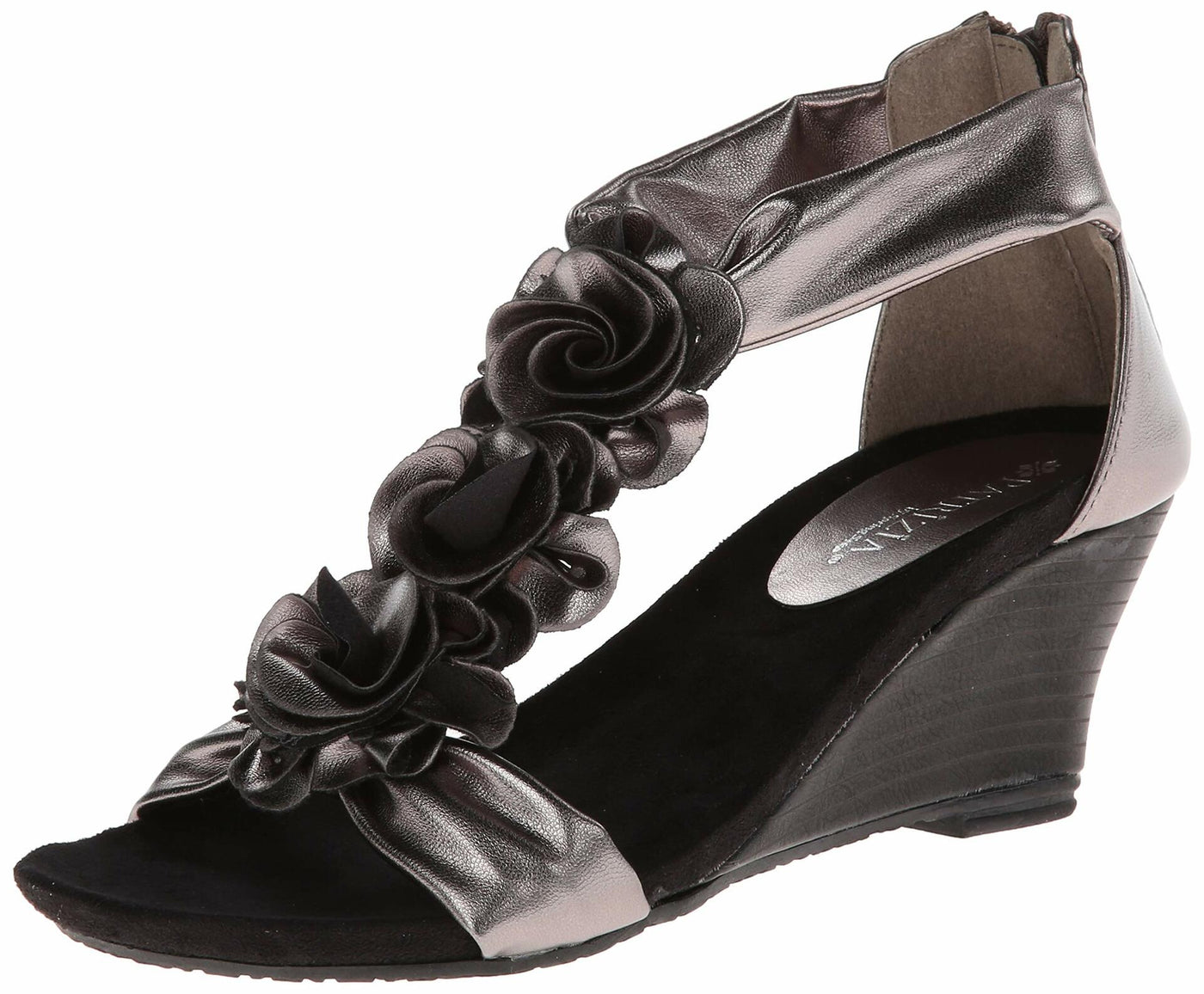 PATRIZIA Spring Step Harlequin Wedge Sandals for Womens - Ladies Sandals with Chic Flower T-Straps - Back Zipper Closure Womens Casuals Sandals - Pewter EU 37 / US 6.5-7