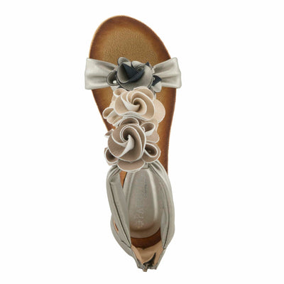 PATRIZIA Women's HARLEQUIN Ankle Strap T-Strap Wedge Sandals - Floral Design, Cushioned Insole, Back Zipper SILVER MULTI EU 35 / US 5