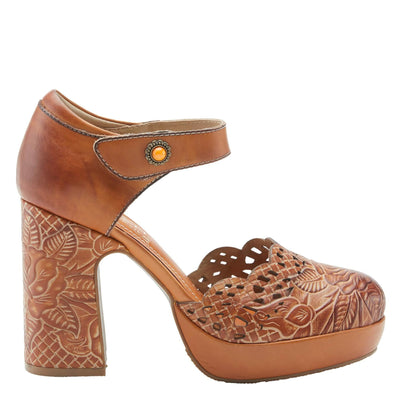 L'Artiste Debbihary Mary Jane Pump Shoes for Women | Pointed Closed Toe High Heels for Women with Rose Embossed Details and Adjustable Ankle Strap Camel Multi EU 36 / US 5.5-6