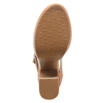 L'Artiste Debbihary Mary Jane Pump Shoes for Women | Pointed Closed Toe High Heels for Women with Rose Embossed Details and Adjustable Ankle Strap Camel Multi EU 36 / US 5.5-6