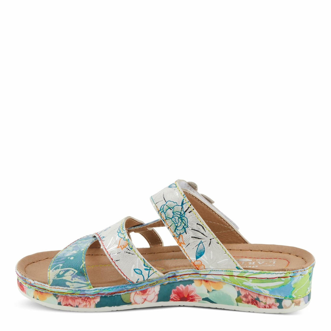 Spring Step L'Artiste Women's CAIMANALA Floral Slide Sandals with Adjustable Closure Sky Blue Multi EU 37 / US 6.5-7