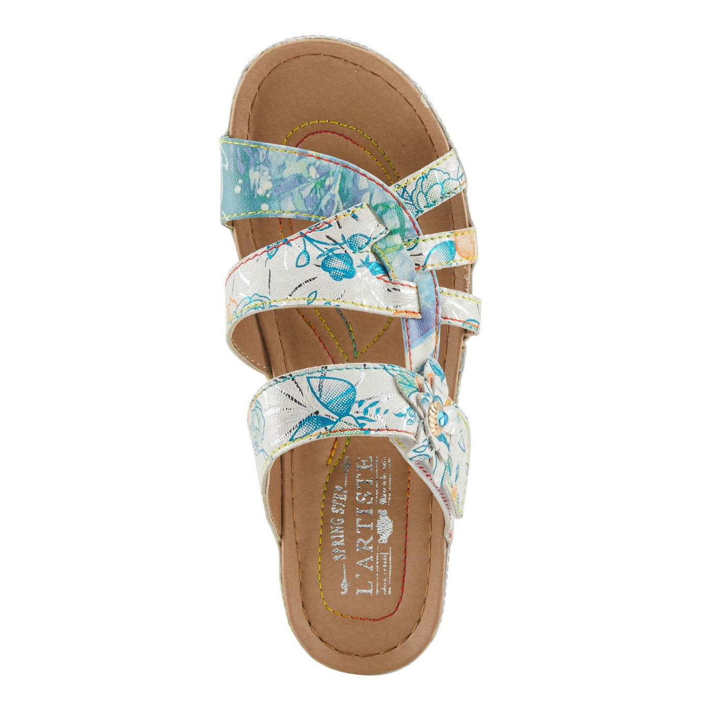 Spring Step L'Artiste Women's CAIMANALA Floral Slide Sandals with Adjustable Closure Sky Blue Multi EU 37 / US 6.5-7