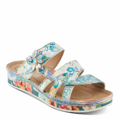Spring Step L'Artiste Women's CAIMANALA Floral Slide Sandals with Adjustable Closure Sky Blue Multi EU 37 / US 6.5-7