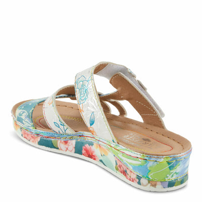 Spring Step L'Artiste Women's CAIMANALA Floral Slide Sandals with Adjustable Closure Sky Blue Multi EU 37 / US 6.5-7