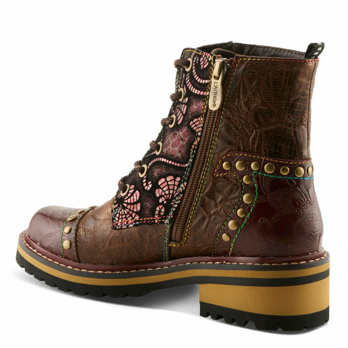 L'Artiste Rugup Leather Combination Booties for Women | Low Heel Ankle Boots for Women with Lace Up and Zipper Closure and Faux Fur Lining, Brown Multi EU 41 / US 9.5-10