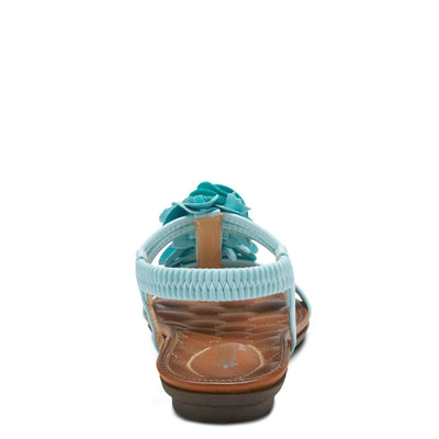 PATRIZIA Spring Step Nectarine Sandals for Womens - Ladies Sandals with Chic Flower Grabbing t-Straps - Casuals Womens Sandals with Stretch Back Strap - Turquoise Multi EU 38 / US 7.5-8
