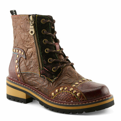 L'Artiste Rugup Leather Combination Booties for Women | Low Heel Ankle Boots for Women with Lace Up and Zipper Closure and Faux Fur Lining, Brown Multi EU 41 / US 9.5-10
