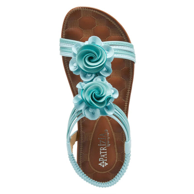 PATRIZIA Spring Step Nectarine Sandals for Womens - Ladies Sandals with Chic Flower Grabbing t-Straps - Casuals Womens Sandals with Stretch Back Strap - Turquoise Multi EU 38 / US 7.5-8