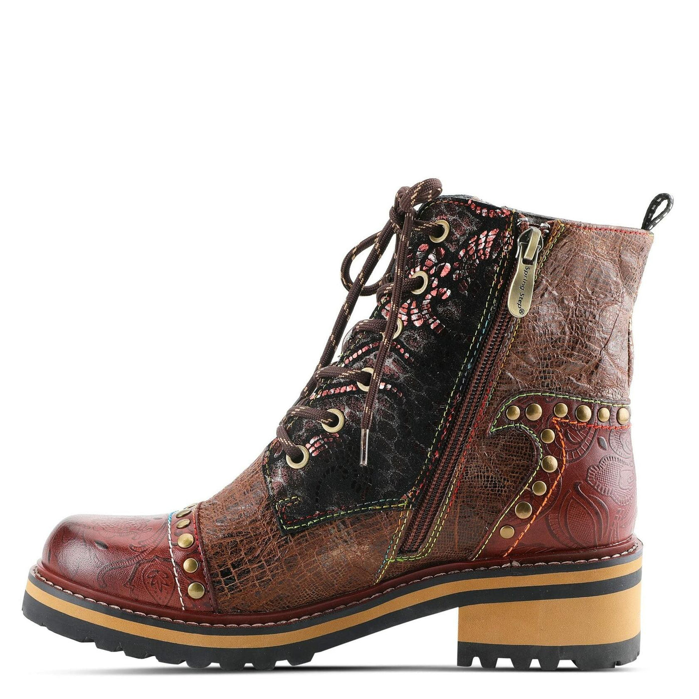 L'Artiste Rugup Leather Combination Booties for Women | Low Heel Ankle Boots for Women with Lace Up and Zipper Closure and Faux Fur Lining, Brown Multi EU 39 / US 8.5