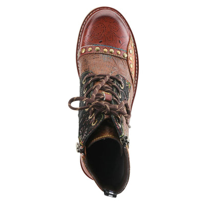 L'Artiste Rugup Leather Combination Booties for Women | Low Heel Ankle Boots for Women with Lace Up and Zipper Closure and Faux Fur Lining, Brown Multi EU 39 / US 8.5