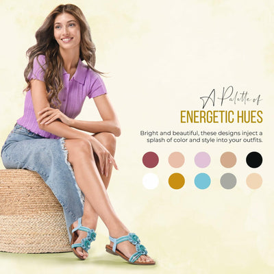 PATRIZIA Spring Step Nectarine Sandals for Womens - Ladies Sandals with Chic Flower Grabbing t-Straps - Casuals Womens Sandals with Stretch Back Strap - Turquoise Multi EU 41 / US 9.5-10