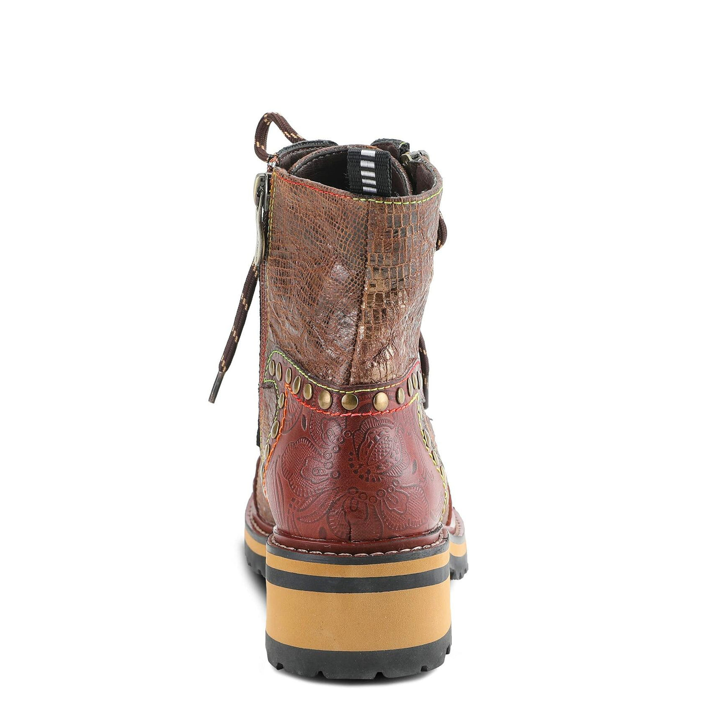 L'Artiste Rugup Leather Combination Booties for Women | Low Heel Ankle Boots for Women with Lace Up and Zipper Closure and Faux Fur Lining, Brown Multi EU 35 / US 5