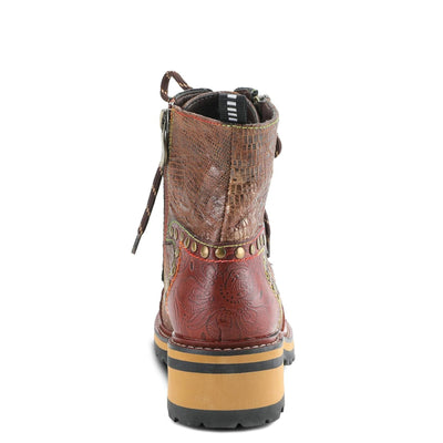 L'Artiste Rugup Leather Combination Booties for Women | Low Heel Ankle Boots for Women with Lace Up and Zipper Closure and Faux Fur Lining, Brown Multi EU 39 / US 8.5