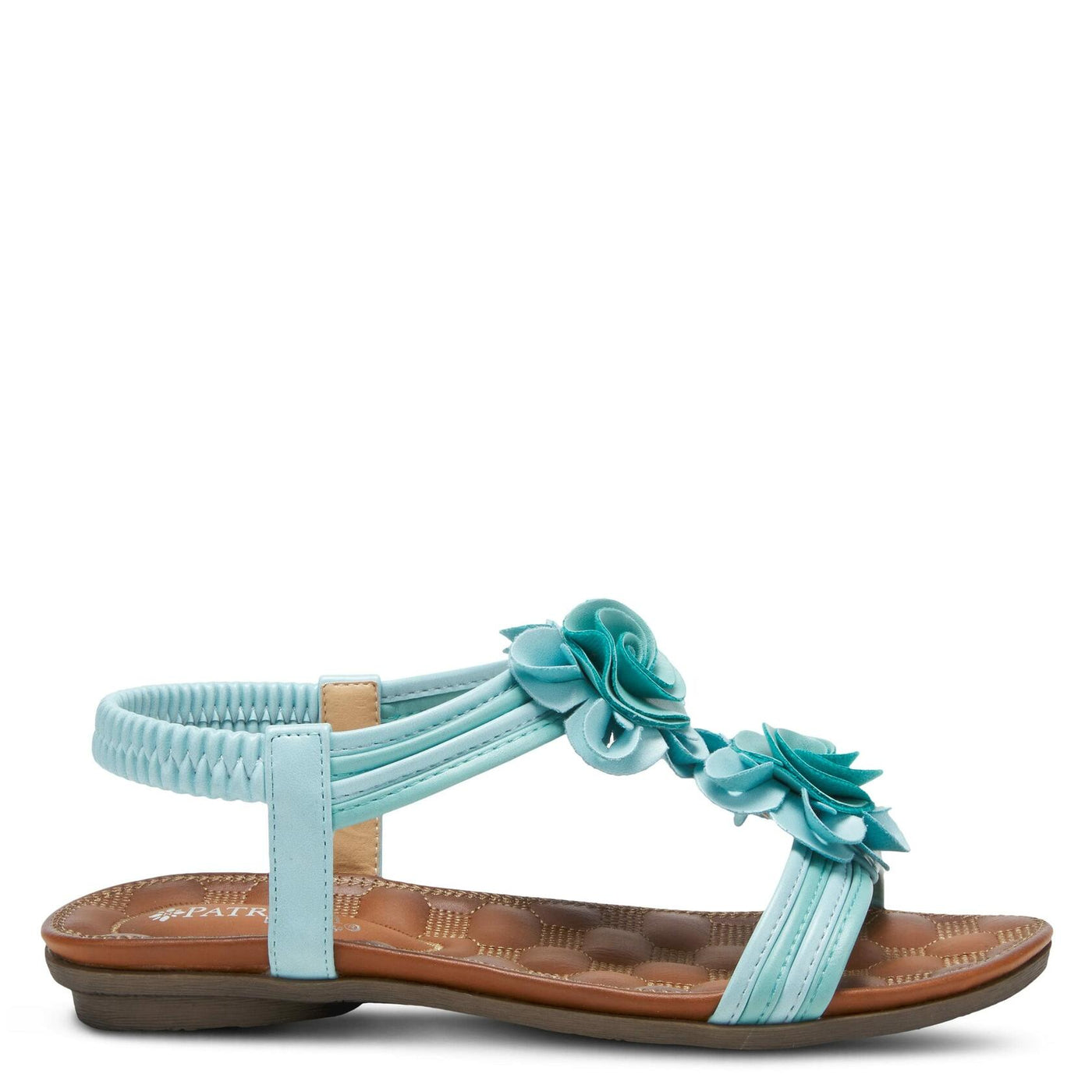 PATRIZIA Spring Step Nectarine Sandals for Womens - Ladies Sandals with Chic Flower Grabbing t-Straps - Casuals Womens Sandals with Stretch Back Strap - Turquoise Multi EU 38 / US 7.5-8