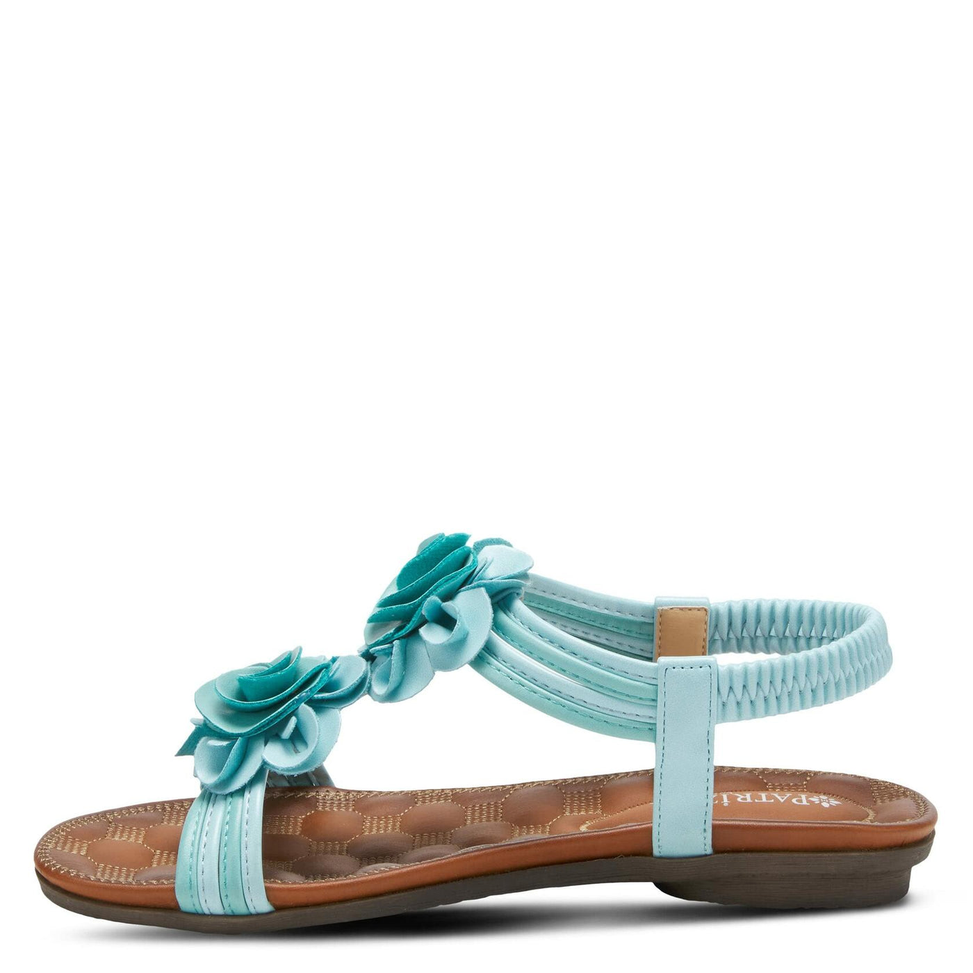 PATRIZIA Spring Step Nectarine Sandals for Womens - Ladies Sandals with Chic Flower Grabbing t-Straps - Casuals Womens Sandals with Stretch Back Strap - Turquoise Multi EU 38 / US 7.5-8
