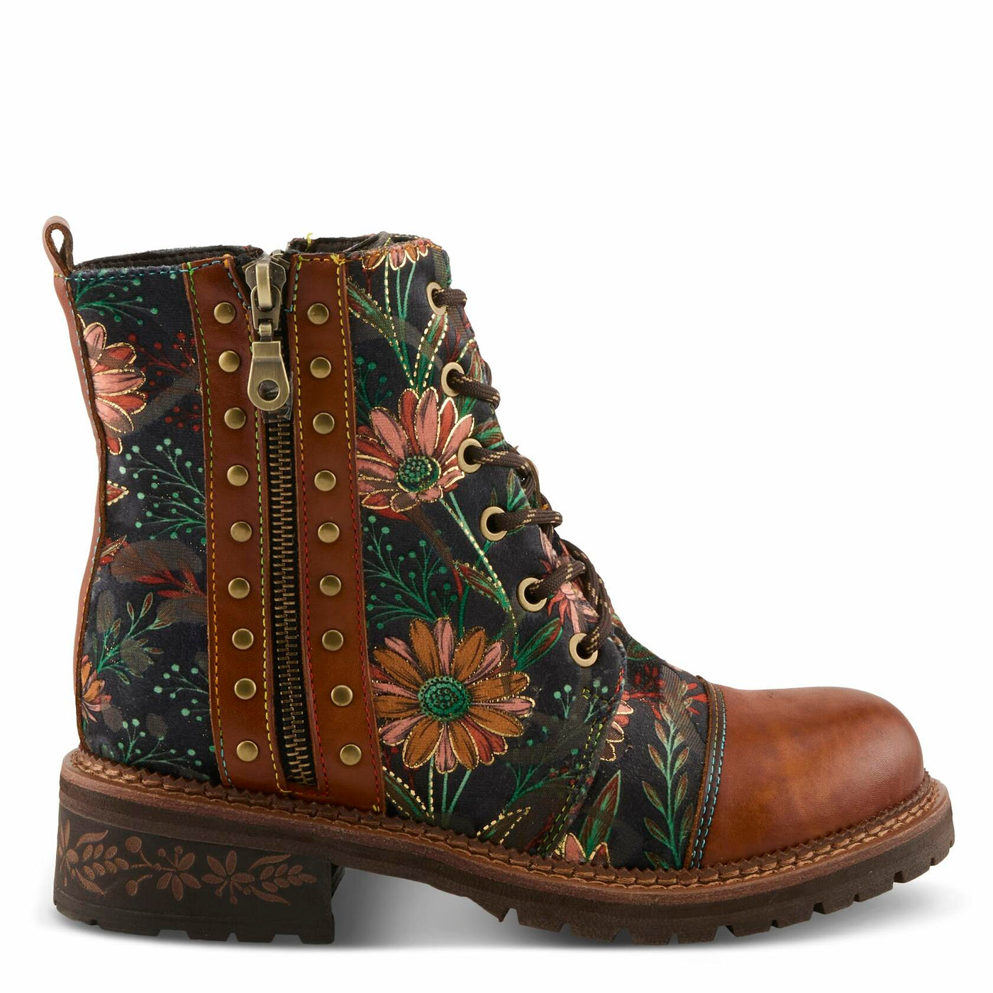 Spring Step L'Artiste Cordea Booties | Embroidered Leather Ankle Boots with Studded Details CAMEL MULTI EU 40 / US 9