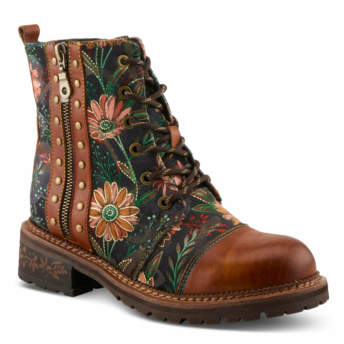 Spring Step L'Artiste Cordea Booties | Embroidered Leather Ankle Boots with Studded Details CAMEL MULTI EU 40 / US 9