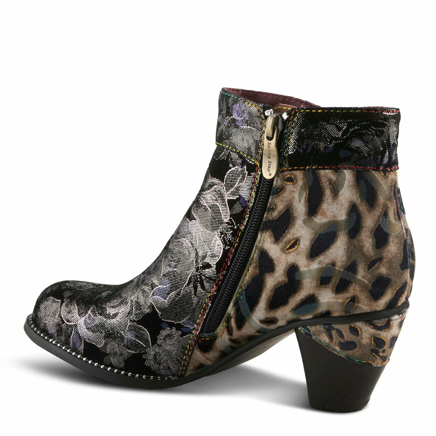 Spring Step L'Artiste Dessalynn Heeled Booties | Suede & Velvet Ankle Boots with Vintage Charm PEWTER MULTI EU 38 / US 7.5-8