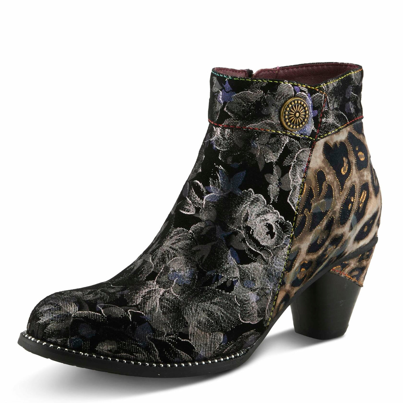 Spring Step L'Artiste Dessalynn Heeled Booties | Suede & Velvet Ankle Boots with Vintage Charm PEWTER MULTI EU 38 / US 7.5-8