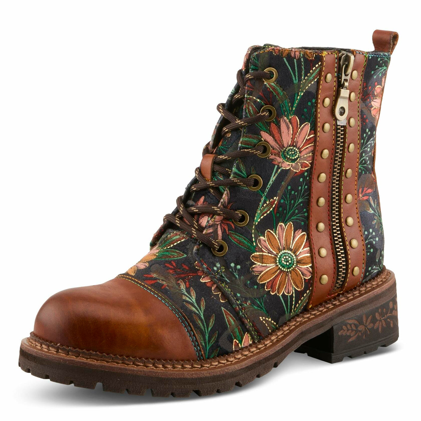 Spring Step L'Artiste Cordea Booties | Embroidered Leather Ankle Boots with Studded Details CAMEL MULTI EU 40 / US 9