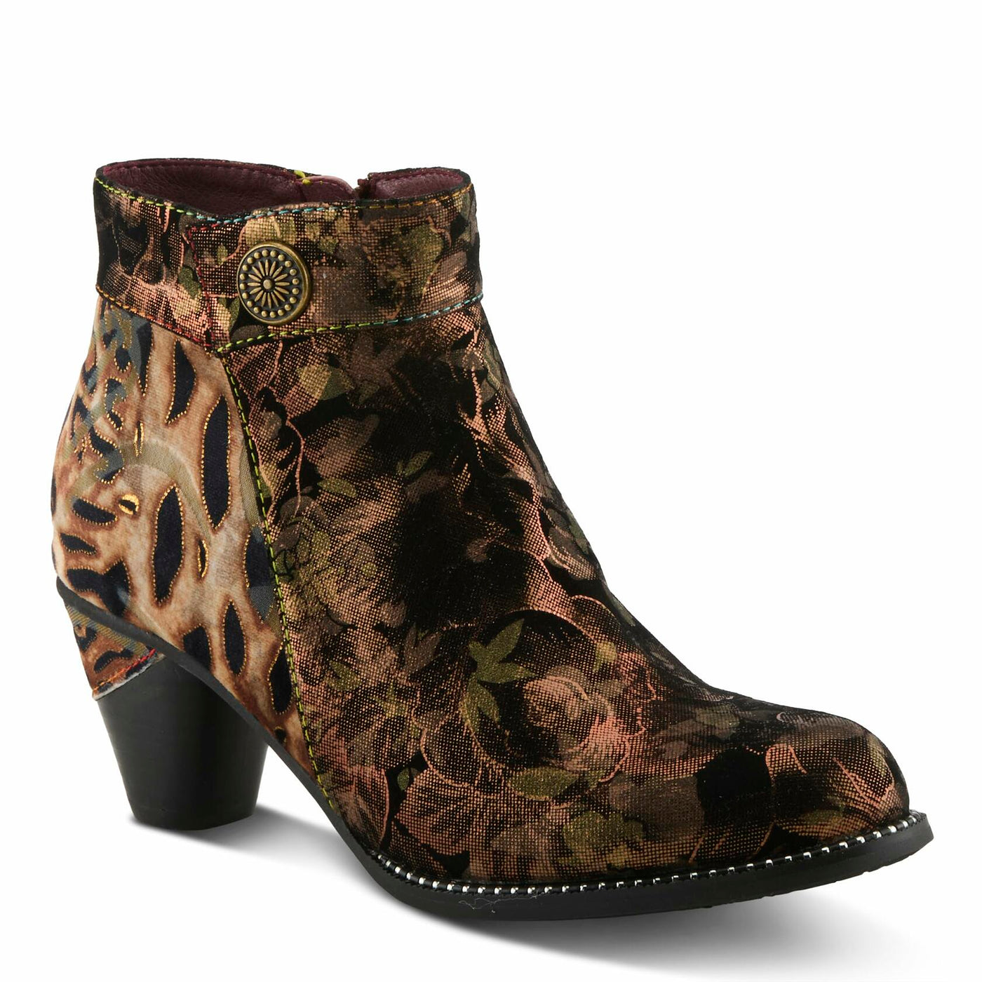 Spring Step L'Artiste Dessalynn Heeled Booties | Suede & Velvet Ankle Boots with Vintage Charm BRONZE MULTI EU 39 / US 8.5