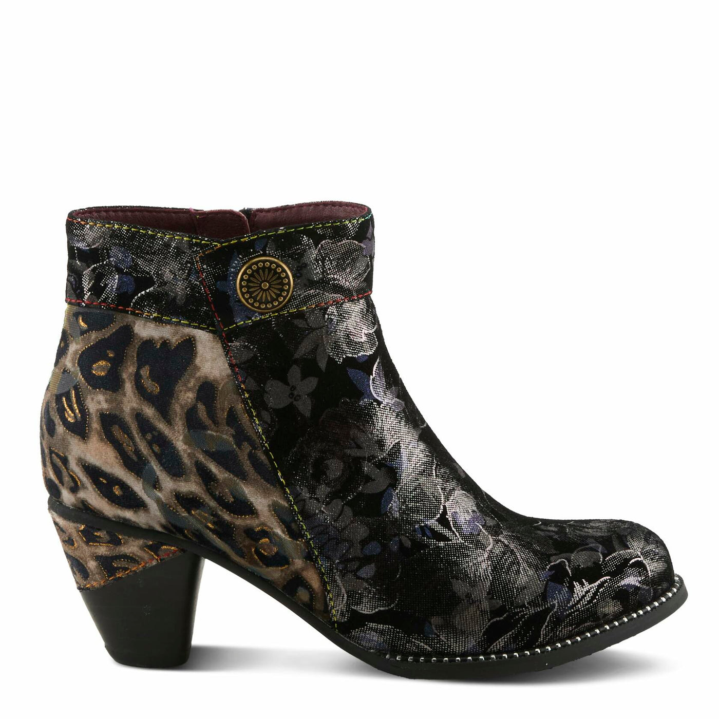 Spring Step L'Artiste Dessalynn Heeled Booties | Suede & Velvet Ankle Boots with Vintage Charm PEWTER MULTI EU 39 / US 8.5