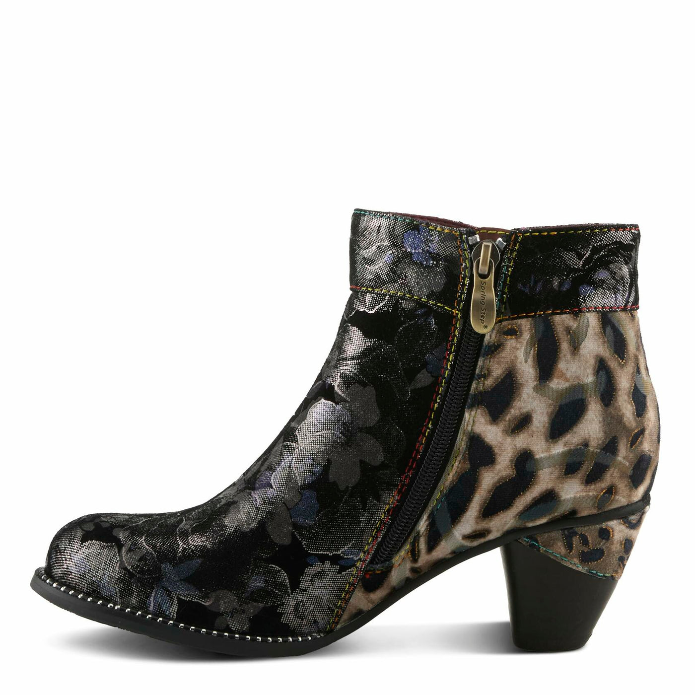 Spring Step L'Artiste Dessalynn Heeled Booties | Suede & Velvet Ankle Boots with Vintage Charm PEWTER MULTI EU 41 / US 9.5-10