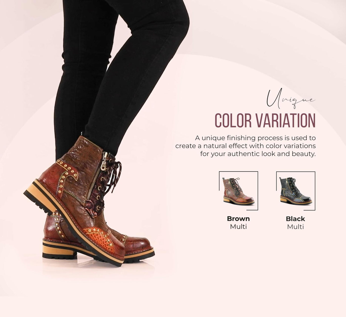 L'Artiste Rugup Leather Combination Booties for Women | Low Heel Ankle Boots for Women with Lace Up and Zipper Closure and Faux Fur Lining, Black Multi EU 42 / US 10.5-11