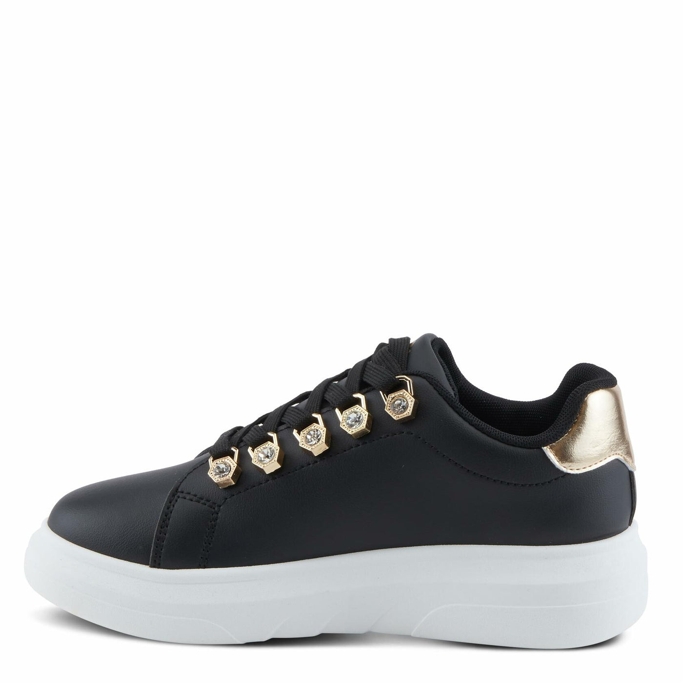 PATRIZIA Women's Leontine Sneakers with D-Ring Metallic Eyelets, Crystal Embellishments, and Comfortable Fit Black EU 39 / US 8.5