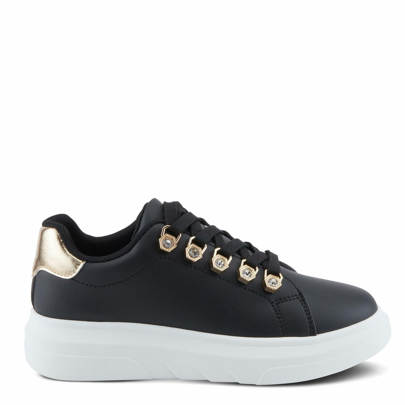 PATRIZIA Women's Leontine Sneakers with D-Ring Metallic Eyelets, Crystal Embellishments, and Comfortable Fit Black EU 39 / US 8.5