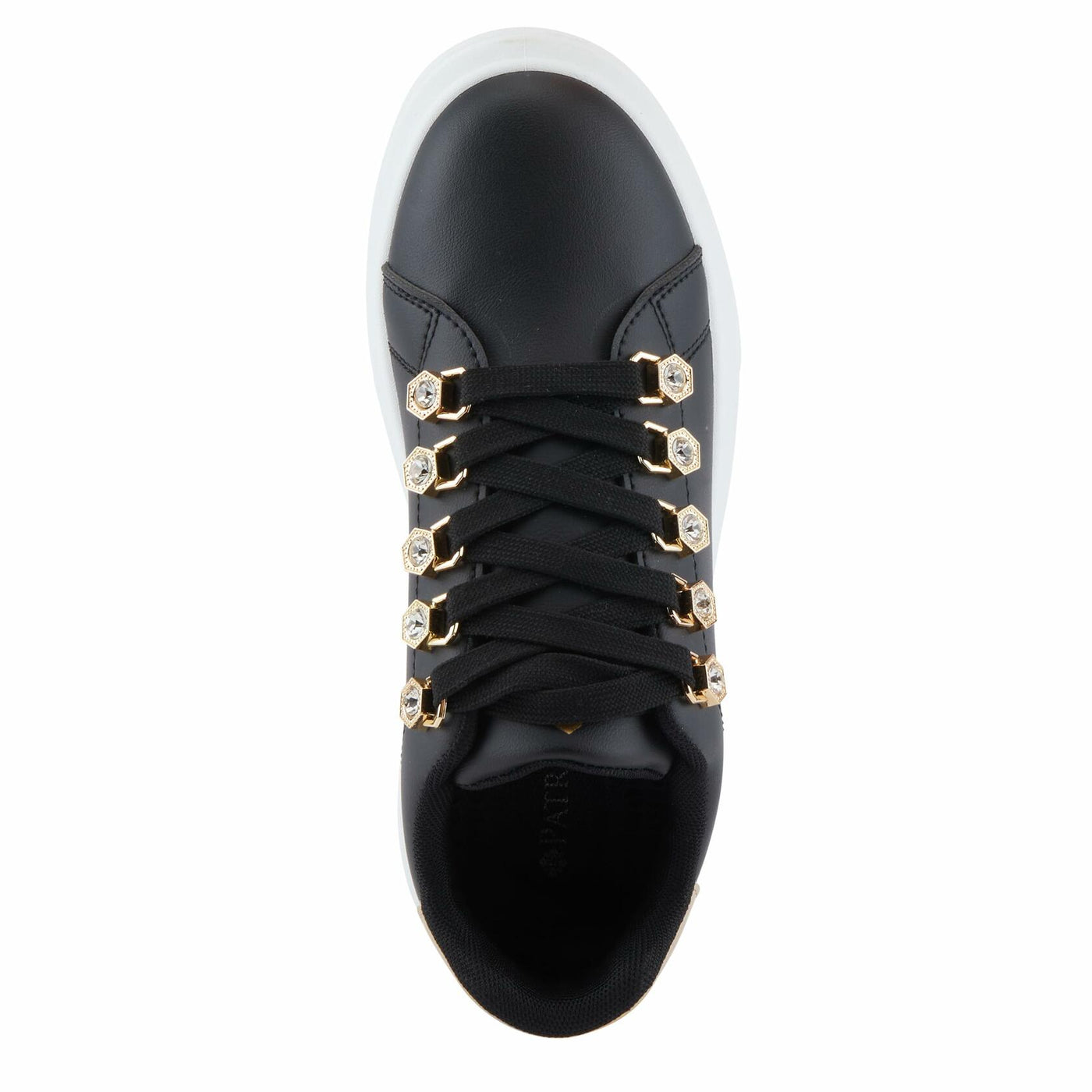 PATRIZIA Women's Leontine Sneakers with D-Ring Metallic Eyelets, Crystal Embellishments, and Comfortable Fit Black EU 39 / US 8.5