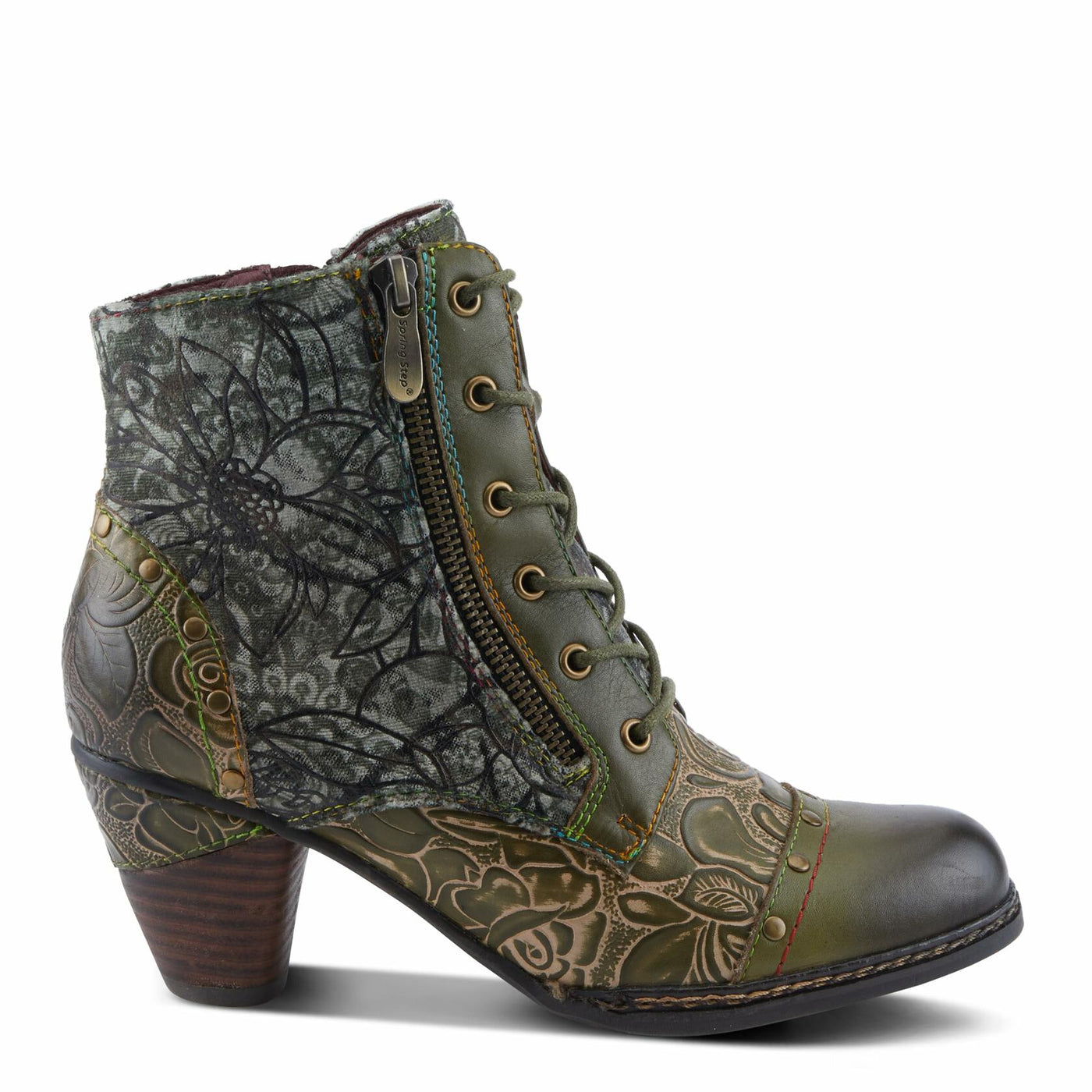 Spring Step L'Artiste Avyanna Women's Floral Velvet Bootie - Romantic Vibe, Glamorous Ankle Boots for Date Nights Olive Multi EU 40 / US 9
