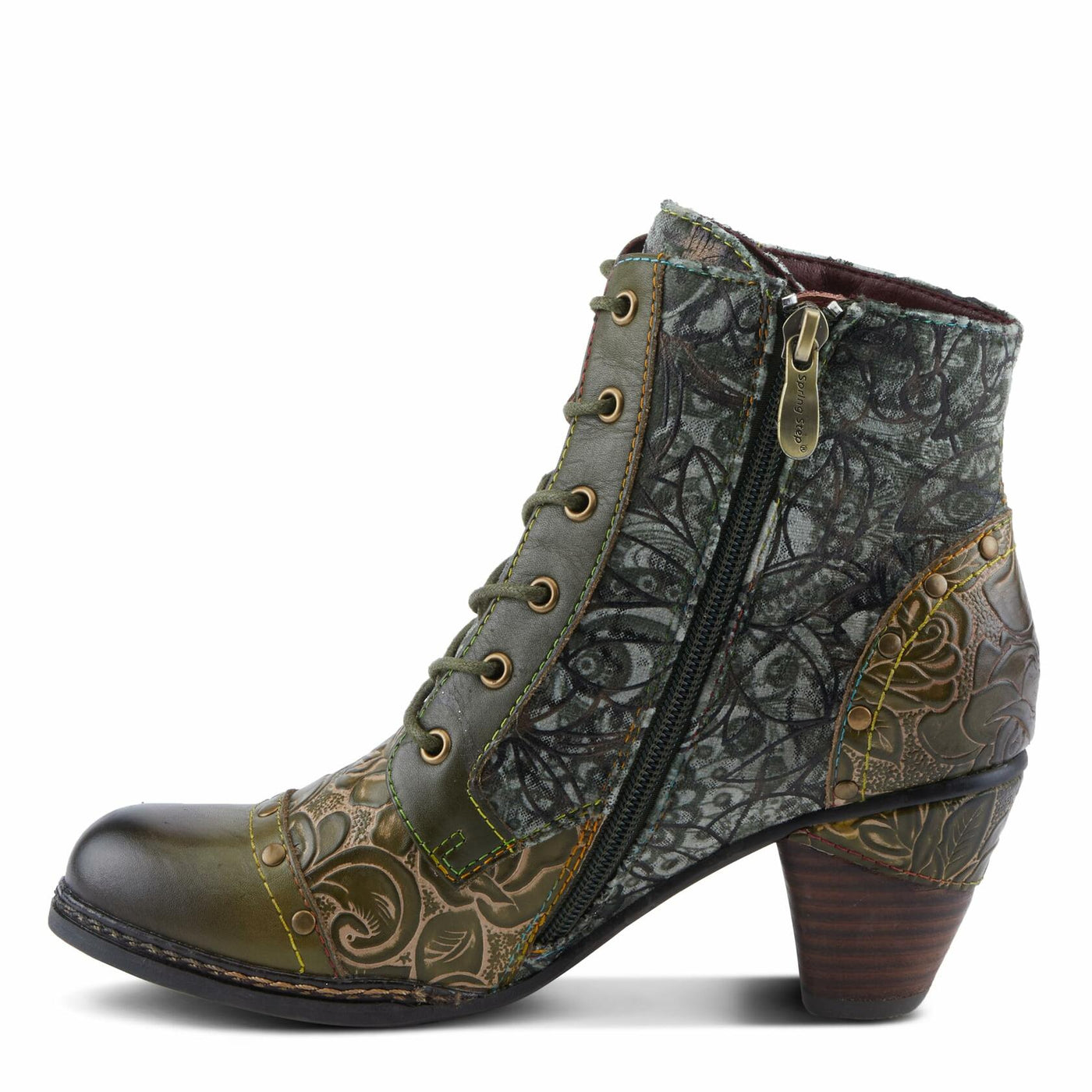 Spring Step L'Artiste Avyanna Women's Floral Velvet Bootie - Romantic Vibe, Glamorous Ankle Boots for Date Nights Olive Multi EU 40 / US 9