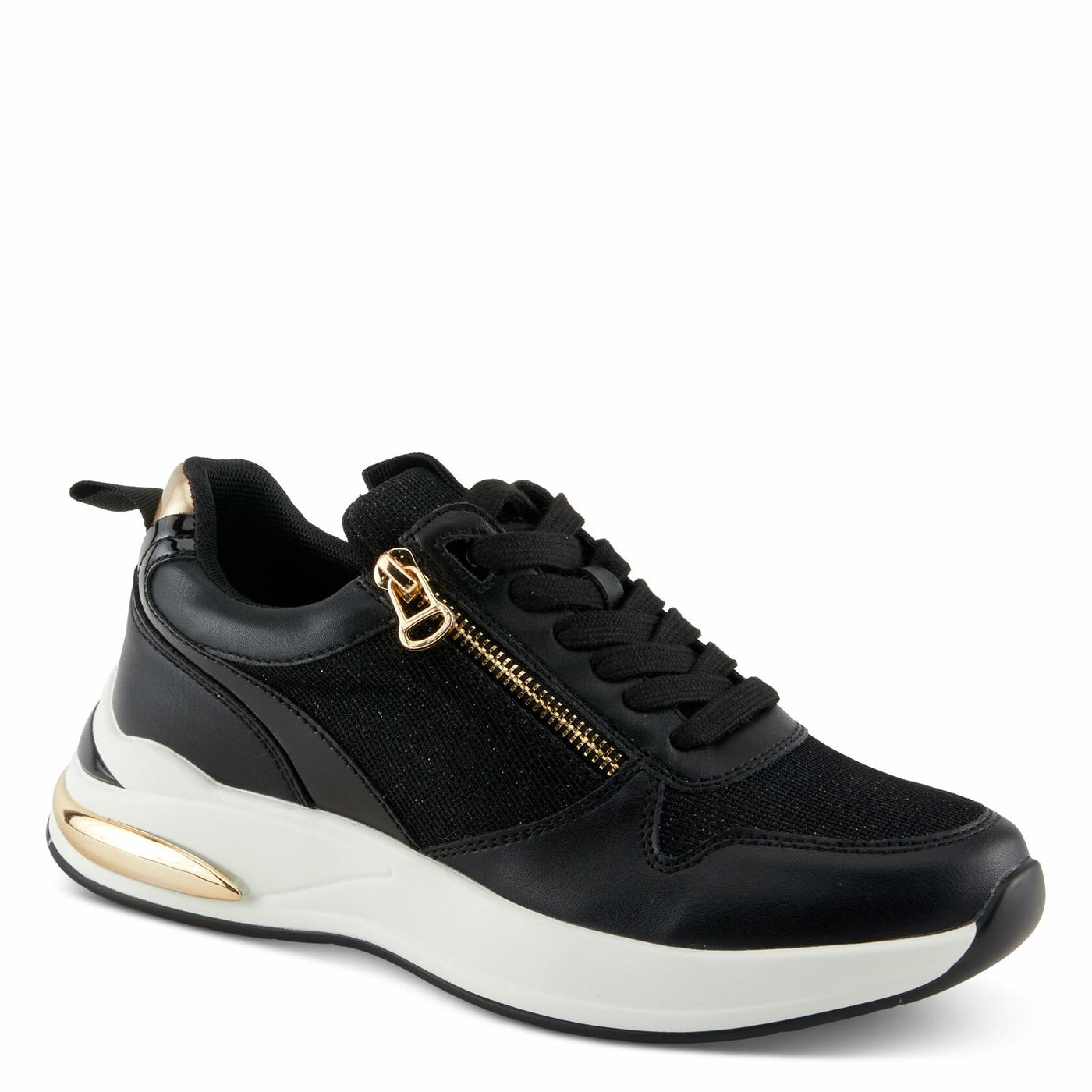 PATRIZIA Women's URSA Platform Sneakers with Sparkling Upper, Gold Metallic Accents, and Comfortable Fit Black EU 36 / US 5.5-6