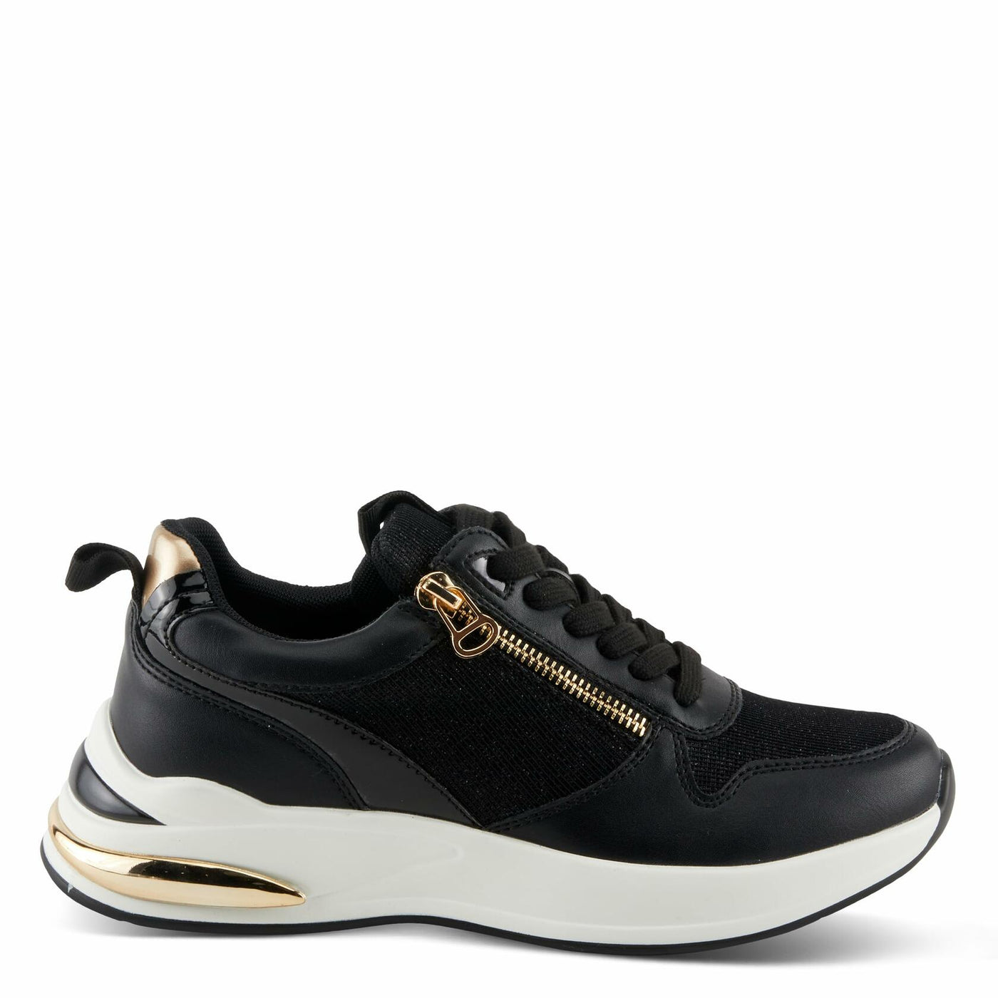 PATRIZIA Women's URSA Platform Sneakers with Sparkling Upper, Gold Metallic Accents, and Comfortable Fit Black EU 36 / US 5.5-6