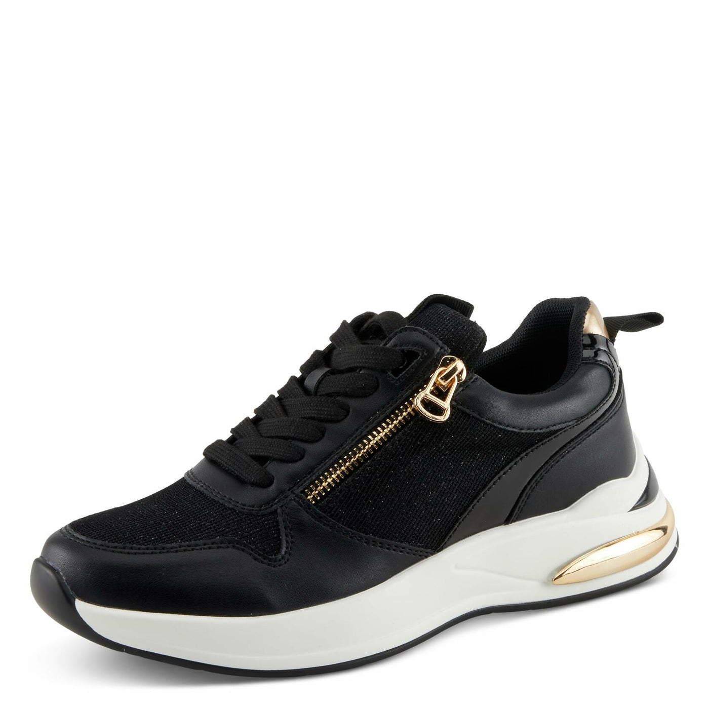 PATRIZIA Women's URSA Platform Sneakers with Sparkling Upper, Gold Metallic Accents, and Comfortable Fit Black EU 36 / US 5.5-6
