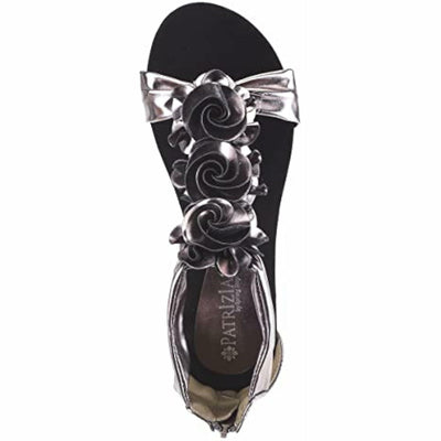 PATRIZIA Spring Step Harlequin Wedge Sandals for Womens - Ladies Sandals with Chic Flower T-Straps - Back Zipper Closure Womens Casuals Sandals - Pewter EU 39 / US 8.5