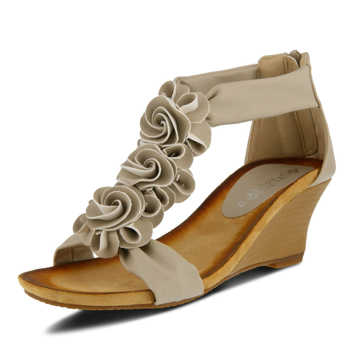 PATRIZIA Spring Step Harlequin Wedge Sandals for Womens - Ladies Sandals with Chic Flower T-Straps - Back Zipper Closure Womens Casuals Sandals - Beige EU 42 / US 10.5-11
