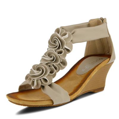 PATRIZIA Spring Step Harlequin Wedge Sandals for Womens - Ladies Sandals with Chic Flower T-Straps - Back Zipper Closure Womens Casuals Sandals - Beige EU 42 / US 10.5-11
