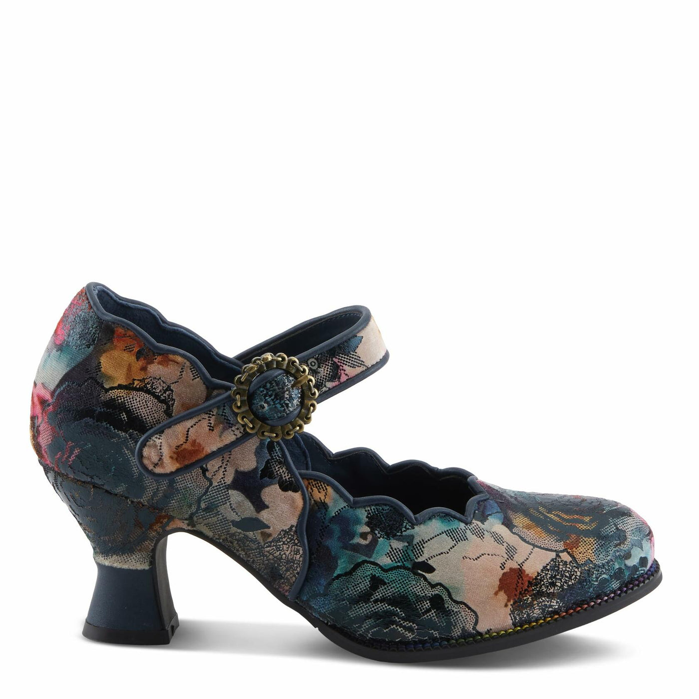 Spring Step L'Artiste Adodora-Prit Mary Jane Pumps | Baroque-Inspired Velvet & Leather Heels NAVY MULTI EU 41 / US 9.5-10