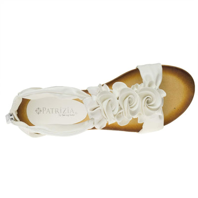 PATRIZIA Spring Step Harlequin Wedge Sandals for Womens - Ladies Sandals with Chic Flower T-Straps - Back Zipper Closure Womens Casuals Sandals - White Shoe US 5.5-6
