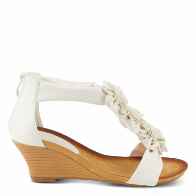 PATRIZIA Spring Step Harlequin Wedge Sandals for Womens - Ladies Sandals with Chic Flower T-Straps - Back Zipper Closure Womens Casuals Sandals - White Shoe US 5